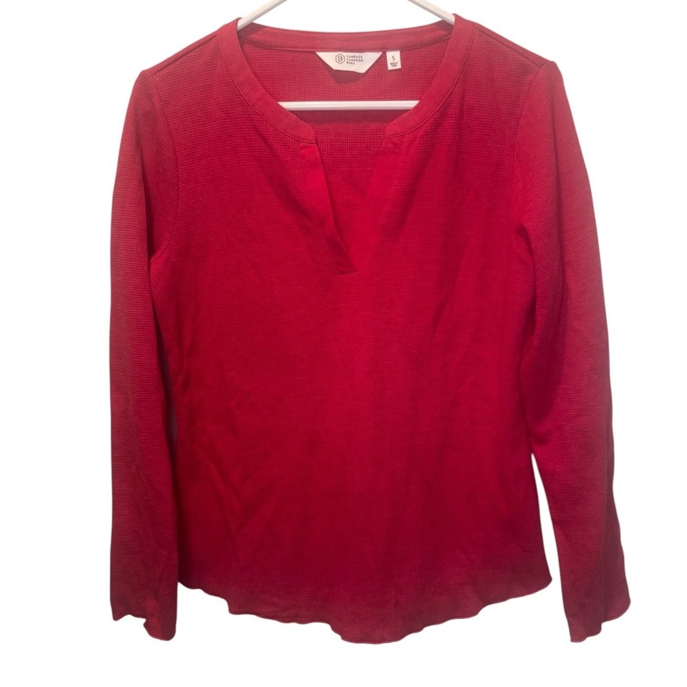 Candace Cameron Bure Womens Red Waffle Knit Notch Neck Thermal Top S NEW Casual